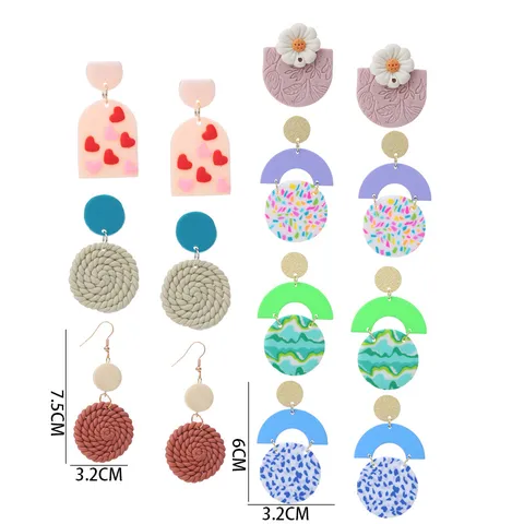 Handgefertigte Polymer-Ton Ohrhänger Für Damen Retro Geometrische Webstruktur Farbblock Holz Spleiß Ohrringe Boho Schmuck