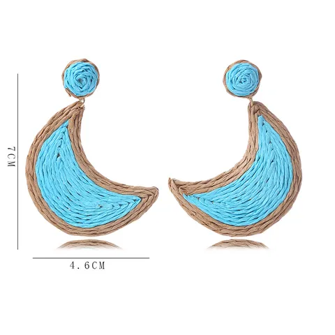 Pendientes Colgantes de Luna Tejidos de Ratán para Mujer Vacaciones en la Playa Pendientes de Media Luna de Paja Hechos a Mano Joyas
