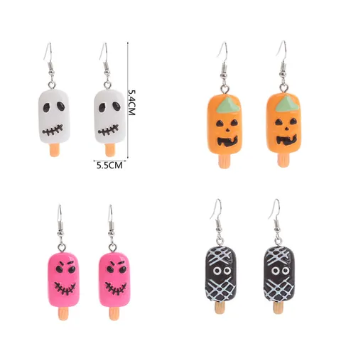 Halloween Resin Ice Cream Earrings Necklace Funny Spooky Eye Pumpkin Ghost Party Jewelry For Women Girls Spooky Jewelry