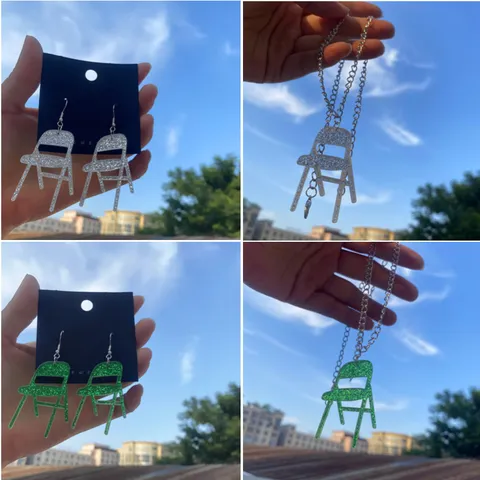 Quirky Multicolor Glitter Acrylic Mini Chair Drop Earrings Creative Simulation Backrest Chair Pendant Necklace Statement Party Jewelry