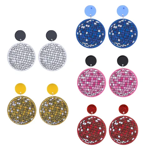 Retro Acryl Diskokugel Ohrhänger Glitzer Pailletten Geometrisch Herz Schachbrett Statement Ohrringe Für Disco Geburtstag Party KTV Clubwear Damen Schmuck