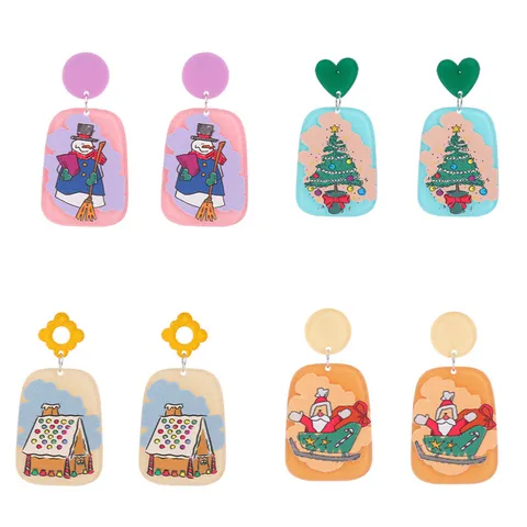Weihnachten Acryl Ohrstecker Geometrische Mehrfarbig Bedruckt Weihnachtsmann Schneemann Lebkuchenmann Tannenbaum Ohrringe Schmuck