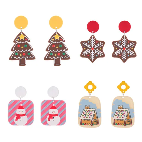 Weihnachten Acryl Ohrstecker Geometrische Mehrfarbig Bedruckt Weihnachtsmann Schneemann Lebkuchenmann Tannenbaum Ohrringe Schmuck