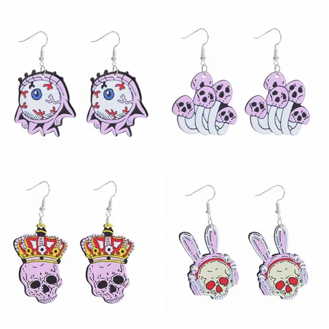 Punk Gothic Totenkopf Ohrhänger Gruselig Halloween Geist Dämon Acryl Statement Ohrringe Für Party Kostüm Unisex Schmuck