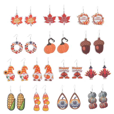 Thanksgiving Holz Ohrhänger Für Damen Mode Herbst Thema Kürbis Ahornblatt Truthahn Festlicher Schmuck Feiertag Party Geschenk Ohrringe