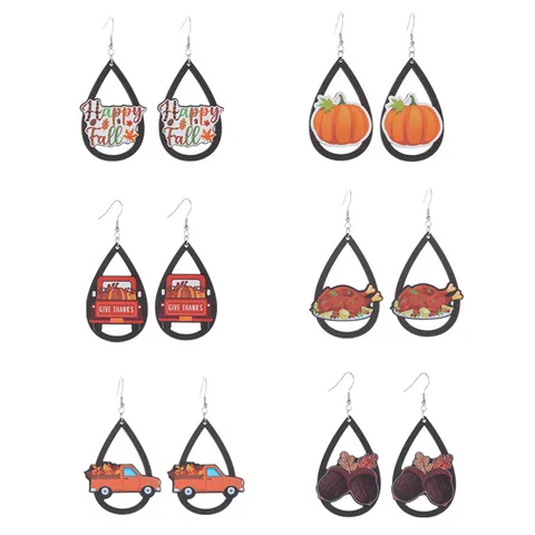 Thanksgiving Holz Ohrhänger Für Damen Mode Herbst Thema Kürbis Ahornblatt Truthahn Festlicher Schmuck Feiertag Party Geschenk Ohrringe