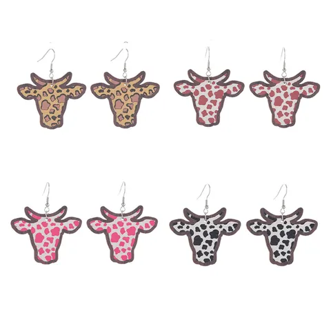 Western Cowboy Stil Holz Stierkopf Sonnenblume Bedruckt Ohrhänger Vintage Geometrisch Leopard Kuh Muster Ohrringe Für Damen Schmuck
