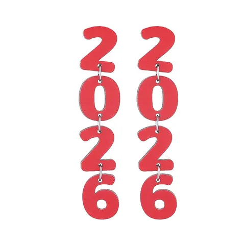 Glückliches Neues Jahr 2026 Holz-Ohrhänger Für Damen Festliche Buchstaben Druck Nummer Ohrringe Party Schmuck Geschenk