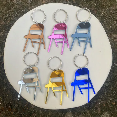 Kreativer Klappstuhl Schmuck Für Damen Spiegel Acryl Halskette Ohrringe Schlüsselanhänger Leopardenmuster Einzigartiges Modezubehör