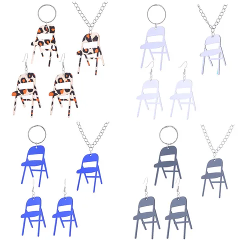 Kreativer Klappstuhl Schmuck Für Damen Spiegel Acryl Halskette Ohrringe Schlüsselanhänger Leopardenmuster Einzigartiges Modezubehör