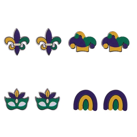 Ξύλινα Σκουλαρίκια Καρφωτά Mardi Gras Carnival Party St Patrick Day Τυχερό Τριφύλλι Μάσκα Νάνος Καπέλο Γελωτοποιού Κρίνος Ουράνιο Τόξο Κοσμήματα Γυναίκα
