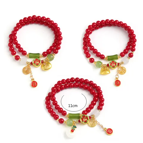 Chinesisches Sternzeichen Drache Jahr Armband Rote Achat Kristall Perlen Gold Drache Anhänger Handgefertigte Kette Glücksschmuck Geschenk