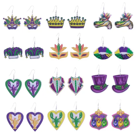 Mardi Gras Holz Ohrringe Für Damen Karneval Party Maske Krone Hummer Krokodil Druck Geometrische Hängeohrringe Statement Urlaub Schmuck Geschenk