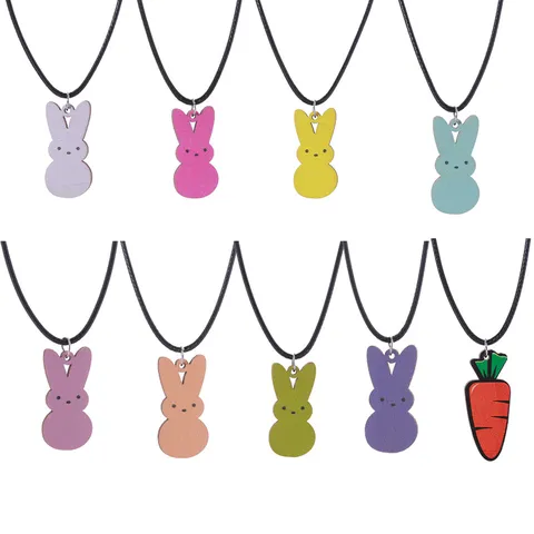 Ostern Bonbonfarbe Niedlich Hase Holz Ohrringe Halskette Für Mädchen Party Schmuck Bedruckt Häschen Karotte Anhänger Geschenk