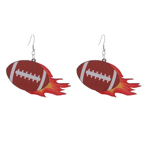 Boucles d'Oreilles Créatives en Bois Football Américain Sportif Imprimé Géométrique Cuir Synthétique pour Femmes École Super Bowl Bijoux