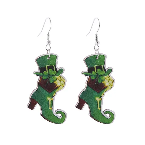 Orecchini a Goccia in Legno per San Patrizio Trifoglio Verde Gnomo Gufo Stivali Orecchini in Legno Stampati Gioielli per Feste da Donna