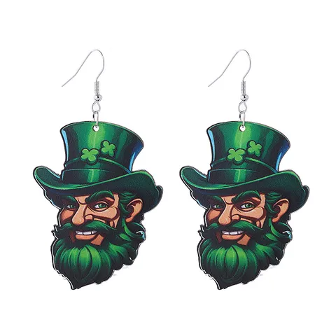Orecchini Pendenti in Legno per San Patrizio Quadrifoglio Verde Gnomo Cappello Stampato Orecchini a Goccia in Legno Gioielli Regalo