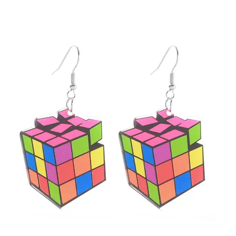 Retro Acrylic Drop Earrings Vintage Radio TV Cassette Game Console Rubik Cube Floppy Disk Music Vinyl Record Geometric Dangle Earrings For Women