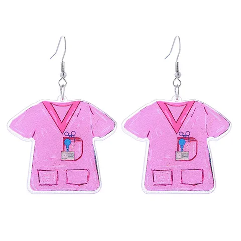 Verpleegsterdag Grappige Acryl Hangoorbellen Roze Verpleegstersuniform Pil Capsule Thermometer Spuit Infuuszak Sieraden voor Vrouwen