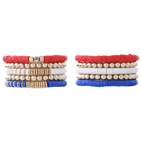 Onafhankelijkheidsdag Rood Wit Blauw Patriotische Sieraden Set Overdreven Legering Hanger Oorbellen Gelaagde Kralen Armband Feest Vrouwen