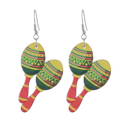 Mexikanische Fiesta Holzohrringe Cinco De Mayo Lustige Gemüse Obst Hut Bedruckte Hänger Ohrringe Für Damen Party Schmuck