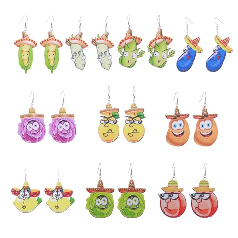 Mexikanische Fiesta Holzohrringe Cinco De Mayo Lustige Gemüse Obst Hut Bedruckte Hänger Ohrringe Für Damen Party Schmuck