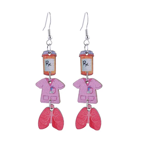 Creative International Nurses Day Wooden Dangle Earrings Medical Stethoscope Heart Pattern Jewelry For Doctors Nurses Gift