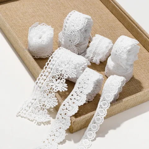 White Polyester Water Soluble Lace Trim Embroidered Hollow Out Floral Lace Ribbon For DIY Sewing Craft Hair Accessories