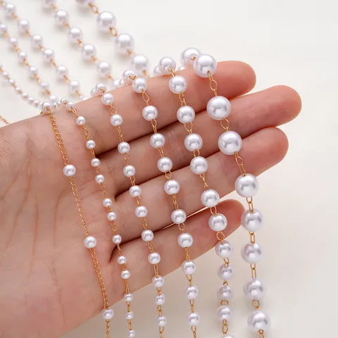 Artificial Pearl Bead Chain For DIY Jewelry Making Copper-Clad Iron Metal Link Chain Gold Silver Color Necklace Bracelet Findings