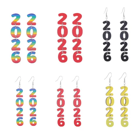 Glückliches Neues Jahr 2026 Holz-Ohrhänger Für Damen Festliche Buchstaben Druck Nummer Ohrringe Party Schmuck Geschenk