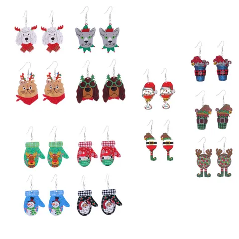 Weihnachten Acryl Ohrhänger Bunt Festlich Weihnachtsmann Elch Hund Katze Handschuhe Weinglas Ohrringe Für Damen Party Urlaub Schmuck Geschenk
