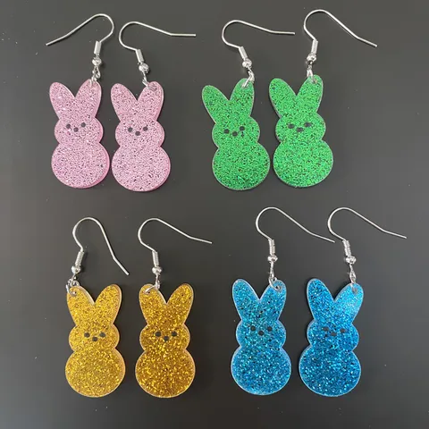 Ostern Hase Glitzer Acryl Ohrhänger Bunte Marshmallow Kaninchen Anhänger Seil Kette Set Festliche Feiertag Kreativer Schmuck Für Mädchen Frauen