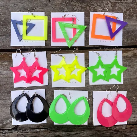Neon Acryl Geometrische Oorbellen Retro Jaren 80 Ster Bliksem Waterdruppel Oorbellen Voor Vrouwen Feest Gepersonaliseerde Oorbellen
