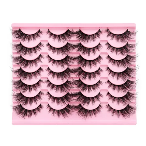 Faux Cils Naturels Longs Epais Bouclés Extension De Cils En Fibre 3D Multicouche Outils De Maquillage Pour Femmes Cils En Fibre Noire Avec Plateau Rose