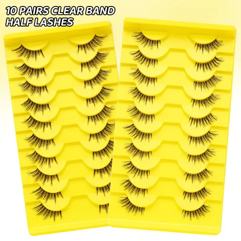 Natürliche Halbe Künstliche Wimpern Transparentes Band Handgemachte Synthetische Faser Wimpern Außenwinkelverlängerung Damen Make-up