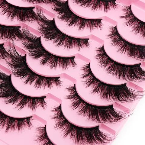Faux Cils Naturels Longs Epais Bouclés Extension De Cils En Fibre 3D Multicouche Outils De Maquillage Pour Femmes Cils En Fibre Noire Avec Plateau Rose