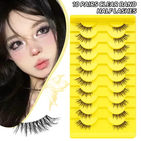 Natürliche Halbe Künstliche Wimpern Transparentes Band Handgemachte Synthetische Faser Wimpern Außenwinkelverlängerung Damen Make-up