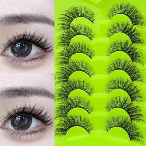 7 Paar Große Kapazität 3D Falsche Wimpern Green Fox Serie Schräg Fliegend Dick Kunstfaser Wimpernverlängerung Makeup Für Damen