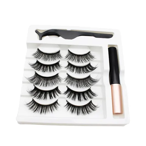 Magnetisches Wimpern Set Mit Flüssigem Eyeliner Und Pinzette Dichte Natürliche Falsche Wimpern Synthetikfaser Make Up Tools Damen