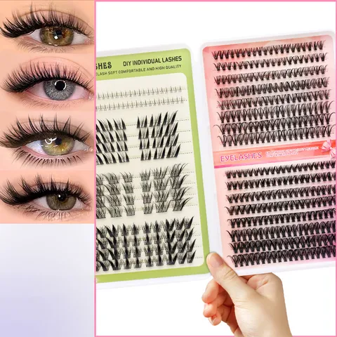 DIY Segmentiertes Cluster Falsche Wimpern Buch Gemischt 30D 40D 50D 60D 80D 100P Kunstfaser Natürliche Comic Wimpernverlängerung