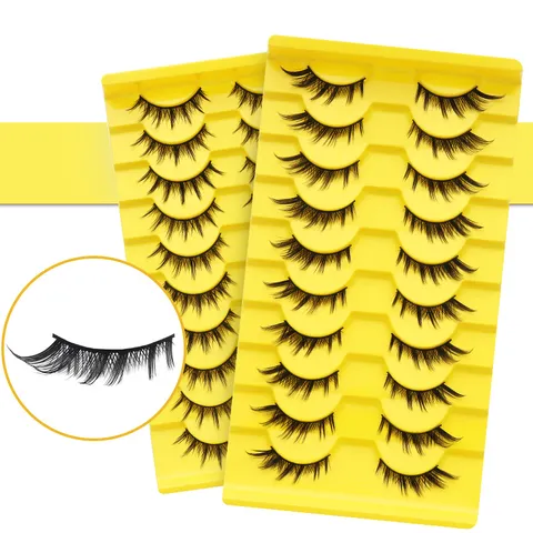 3D Kleiner Teufel Falsche Wimpern Natürlich Dicht Kunstfaser Wimpern Für Cosplay Täglich Nude Makeup Gelbes Tablett