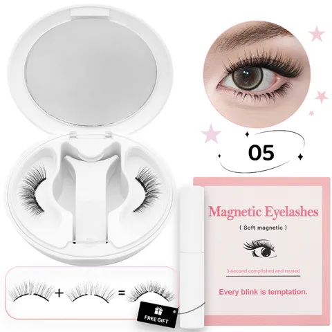 Magnetic False Eyelashes Natural Thick Reusable Glue-Free Magnet Lashes Mirror Case Applicator Women Eye Makeup