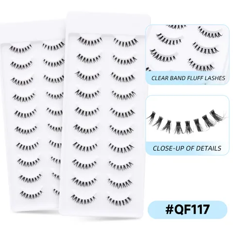 Durchsichtiges Band Flauschige Falsche Wimpern Messy Lockig Dick Natürlich Aussehende Wimpern Kunstfaser Wimpern Set Für Damen Make-up