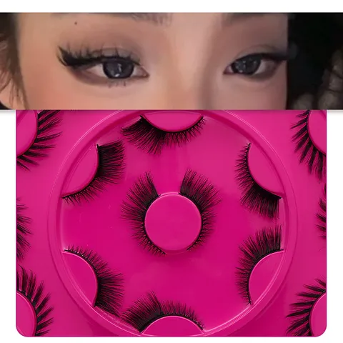 Cat Eye Fox Eye False Eyelashes Natural Voluminous Wispy Synthetic Fiber Lashes With Pink Cat Ear Storage Tray Women Eye Makeup