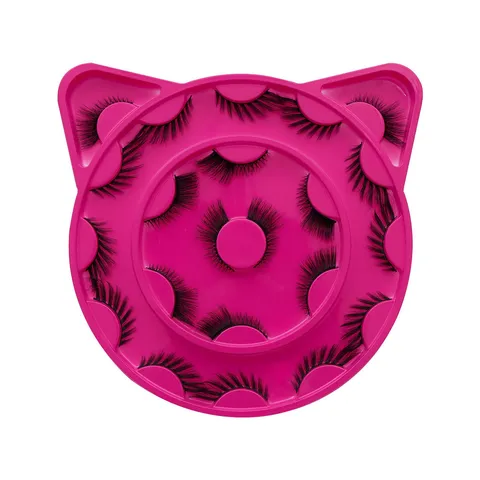 Cat Eye Fox Eye False Eyelashes Natural Voluminous Wispy Synthetic Fiber Lashes With Pink Cat Ear Storage Tray Women Eye Makeup