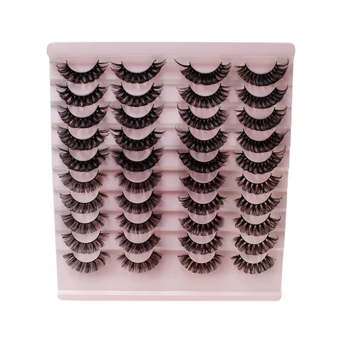 Russische D-Schwung Falsche Wimpern Dramatisch Flauschige Wimpern Faux Nerzfaser Wimpernverlängerung Für Damen Rosa Stufentablett Makeup