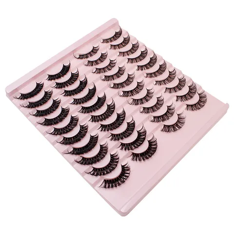 Russische D-Schwung Falsche Wimpern Dramatisch Flauschige Wimpern Faux Nerzfaser Wimpernverlängerung Für Damen Rosa Stufentablett Makeup
