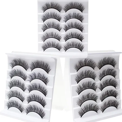Natürliche Synthetische Faser 3D Volumen Künstliche Wimpern Schwarzer Plastikstiel Handgefertigte Lange Dicke Wimpern Für Tägliche Party Makeup