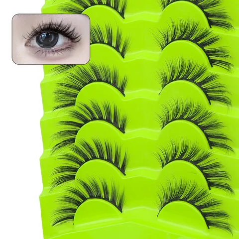 7 Paar Große Kapazität 3D Falsche Wimpern Green Fox Serie Schräg Fliegend Dick Kunstfaser Wimpernverlängerung Makeup Für Damen