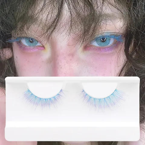 Dramatische Farbverlauf Bunte Falsche Wimpern Gefiederte Unordentliche Wimpern Für Cosplay Bühne Makeup Party Kunstfaser Wimpern Mit Tablett
